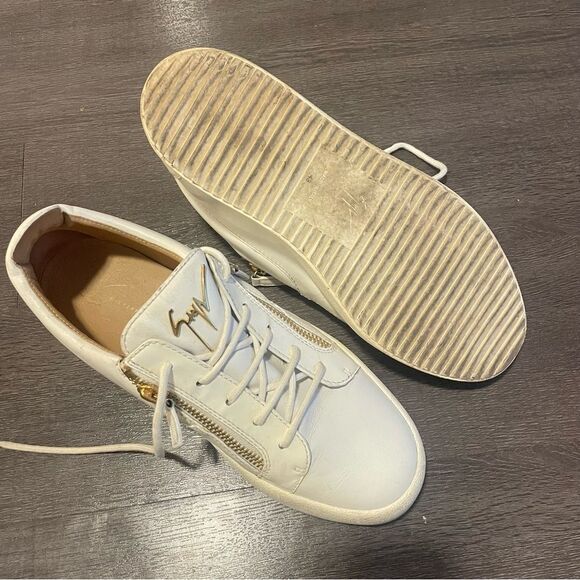 GIUSEPPE ZANOTTI White Gold Zipper Leather Lace Up Sneakers Mens sz. 43 - Picture 3 of 12